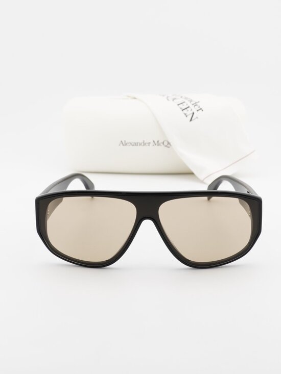 Alexander McQueen AM0386S 002 Shield Sunglasses - Black / Brown main image 2